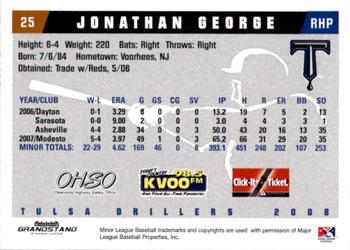 2008 Grandstand Tulsa Drillers #9 Jonathan George Back