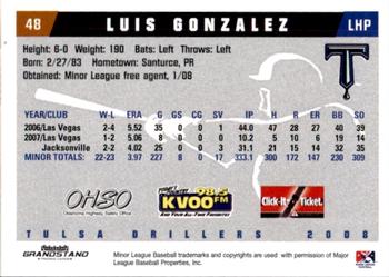 2008 Grandstand Tulsa Drillers #10 Luis Gonzalez Back