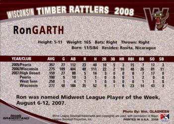 2008 Grandstand Wisconsin Timber Rattlers #NNO Ron Garth Back