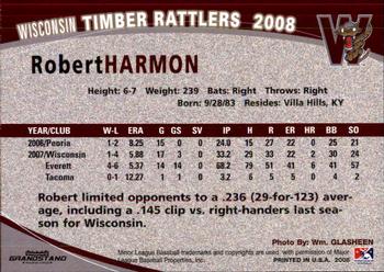 2008 Grandstand Wisconsin Timber Rattlers #NNO Robert Harmon Back