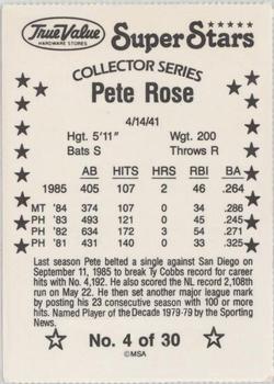 1986 True Value #4 Pete Rose Back