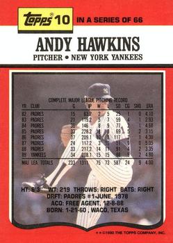 1990 Topps TV New York Yankees #10 Andy Hawkins Back