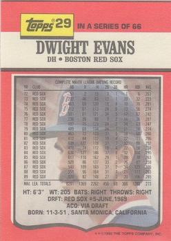 1990 Topps TV Boston Red Sox #29 Dwight Evans Back