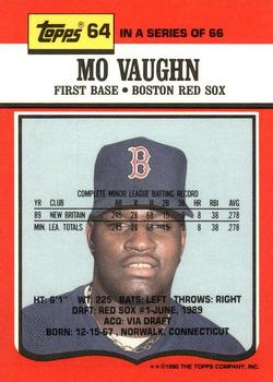 1990 Topps TV Boston Red Sox #64 Mo Vaughn Back