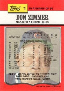 1990 Topps TV Chicago Cubs #1 Don Zimmer Back