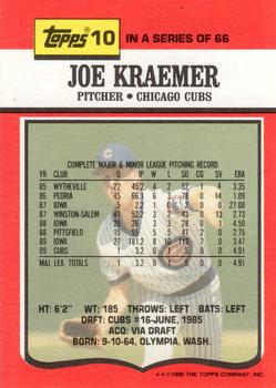 1990 Topps TV Chicago Cubs #10 Joe Kraemer Back