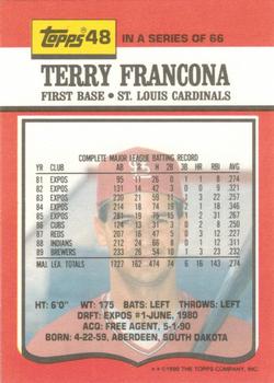 1990 Topps TV St. Louis Cardinals #48 Terry Francona Back