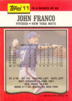 1990 Topps TV New York Mets #11 John Franco Back
