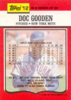 1990 Topps TV New York Mets #12 Doc Gooden Back