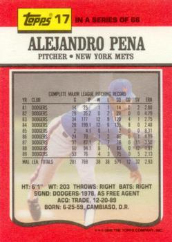 1990 Topps TV New York Mets #17 Alejandro Pena Back