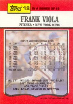 1990 Topps TV New York Mets #18 Frank Viola Back