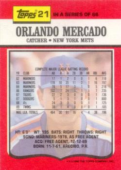 1990 Topps TV New York Mets #21 Orlando Mercado Back