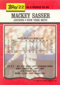 1990 Topps TV New York Mets #22 Mackey Sasser Back