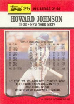 1990 Topps TV New York Mets #25 Howard Johnson Back