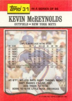 1990 Topps TV New York Mets #31 Kevin McReynolds Back