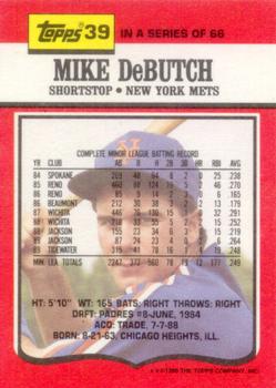 1990 Topps TV New York Mets #39 Mike DeButch Back