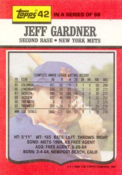 1990 Topps TV New York Mets #42 Jeff Gardner Back