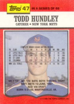 1990 Topps TV New York Mets #47 Todd Hundley Back
