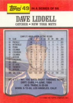 1990 Topps TV New York Mets #49 Dave Liddell Back