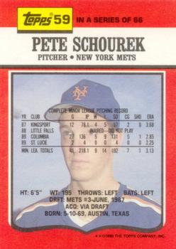 1990 Topps TV New York Mets #59 Pete Schourek Back