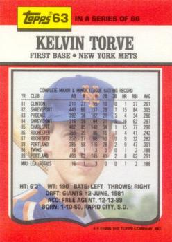1990 Topps TV New York Mets #63 Kelvin Torve Back