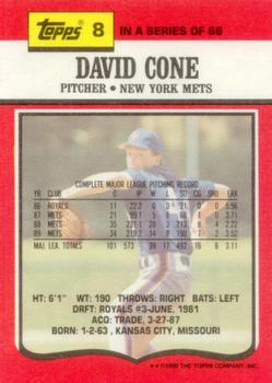 1990 Topps TV New York Mets #8 David Cone Back