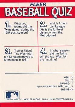 1990 Fleer - Action Series Team Stickers #NNO Minnesota Twins Back
