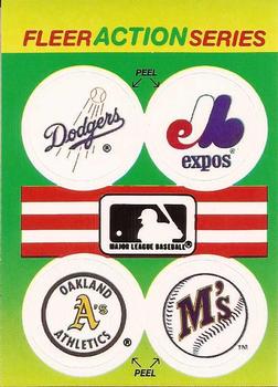 1990 Fleer - Action Series Team Stickers #NNO MLB: Los Angeles Dodgers / Montreal Expos / Oakland Athletics / Seattle Mariners Front