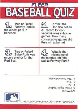 1990 Fleer - Action Series Team Stickers #NNO Boston Red Sox Back