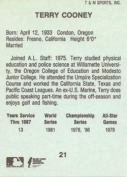 1988 T&M Sports Umpires #21 Terry Cooney Back