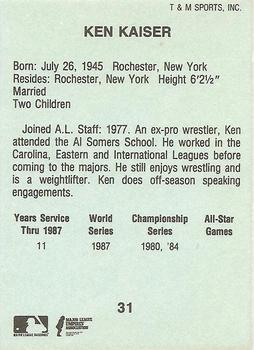 1988 T&M Sports Umpires #31 Ken Kaiser Back