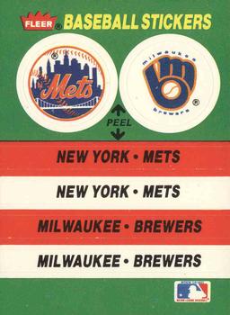 1988 Fleer - Team Stickers #NNO New York Mets / Milwaukee Brewers Front