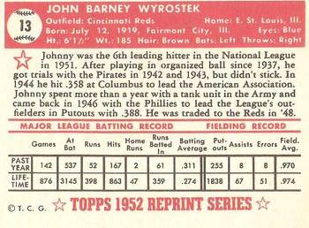 1983 Topps 1952 Reprint Series #13 Johnny Wyrostek Back