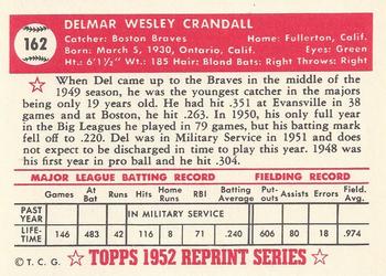 1983 Topps 1952 Reprint Series #162 Del Crandall Back