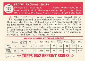1983 Topps 1952 Reprint Series #179 Frank Smith Back
