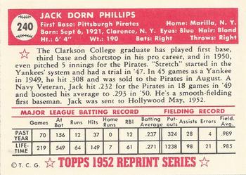 1983 Topps 1952 Reprint Series #240 Jack Phillips Back