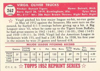 1983 Topps 1952 Reprint Series #262 Virgil Trucks Back
