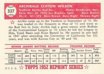 1983 Topps 1952 Reprint Series #327 Archie Wilson Back