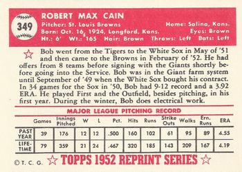 1983 Topps 1952 Reprint Series #349 Bob Cain Back