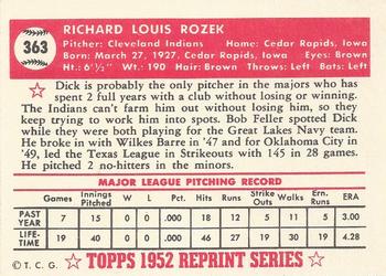 1983 Topps 1952 Reprint Series #363 Dick Rozek Back
