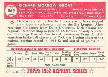 1983 Topps 1952 Reprint Series #369 Dick Groat Back