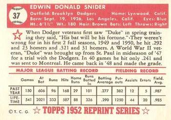 1983 Topps 1952 Reprint Series #37 Duke Snider Back