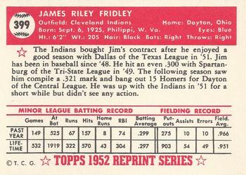 1983 Topps 1952 Reprint Series #399 Jim Fridley Back