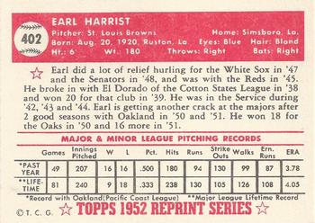 1983 Topps 1952 Reprint Series #402 Earl Harrist Back