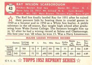 1983 Topps 1952 Reprint Series #43 Ray Scarborough Back
