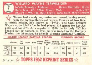 1983 Topps 1952 Reprint Series #7 Wayne Terwilliger Back