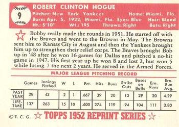 1983 Topps 1952 Reprint Series #9 Bobby Hogue Back