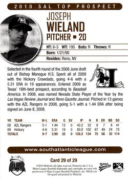 2010 MultiAd South Atlantic League Top Prospects #29 Joseph Wieland Back