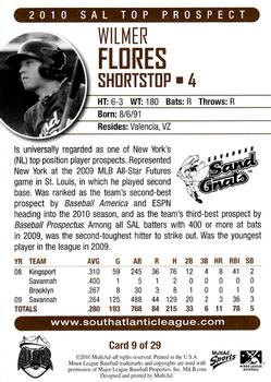 2010 MultiAd South Atlantic League Top Prospects #9 Wilmer Flores Back