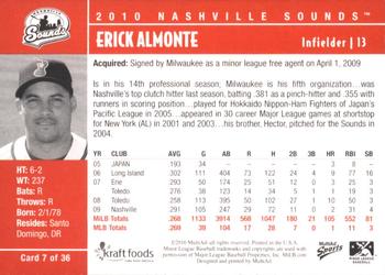 2010 MultiAd Nashville Sounds #7 Erick Almonte Back